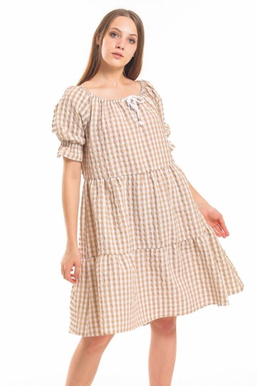 Gipeli Büzgülü Reglan Yaka Gofre Elbise | Elb33651