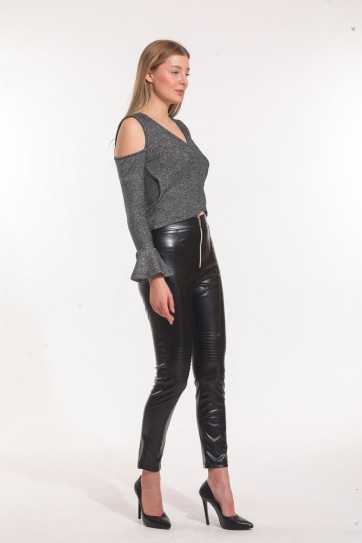 Fermuar  Detaylı deri Tayt PNT33316