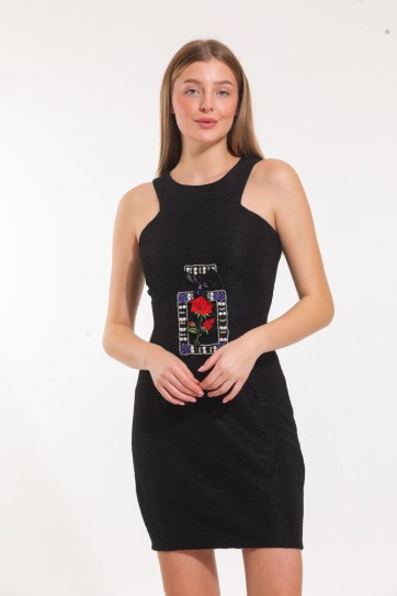 Havuz Yaka On Aplikeli Krinkil Kosuz Elbise