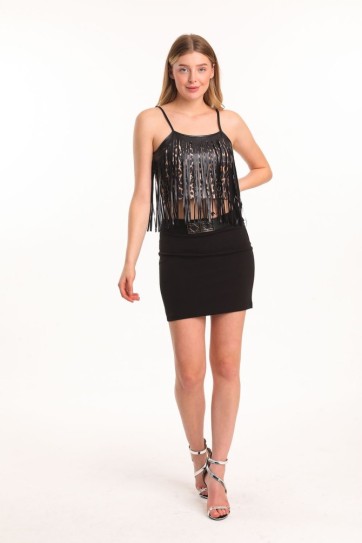 Sene  Metal Toka Detaylı Scuba Krep  Mini Etek