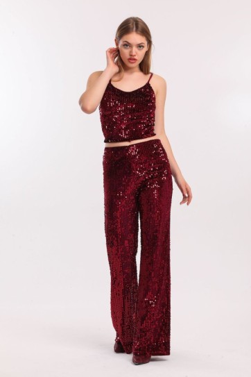 Lastikli Geniş Paça Payetli Abiye Pantolon | Pnt33970