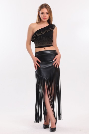 Püsküllü Deri Etek | Etk33848