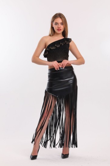 Püsküllü Deri Etek | Etk33848