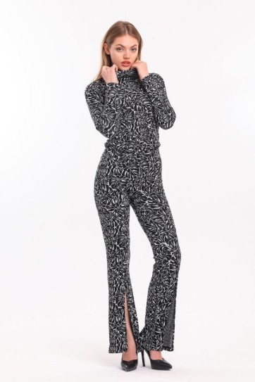 Beli Lastikli Önü Yırtmaçlı Jakarlı Pantolon