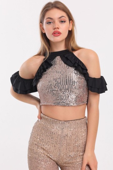 Kol Ve Yanları Volanlı Payet  Bluz | Blz32229