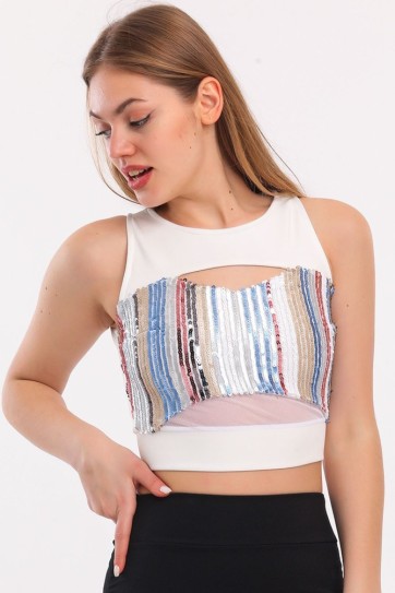 Fermuarlı Önü Payetli Büstiyer | Blz32119