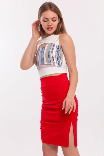 Büzgülü Scuba Krep Etek | Etk33535