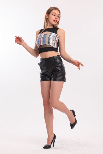 Beli Lastikli Cepli Deri Şort | Şort34012