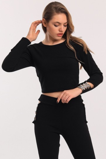 Kol Ucu Gümüş Halka Zincirli Scuba Krep Bluz