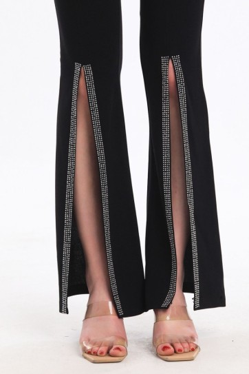 Beli Kemerli  Paçaları Taşlı Scuba Krep Abiye Pantolon | Pnt34185