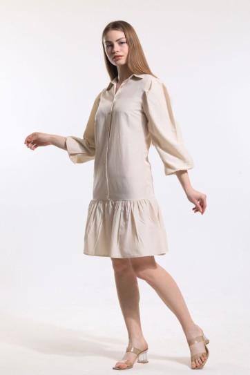 Önü Düğmeli Gömlek Yakalı Uzun Kol Elbise | Elb34187