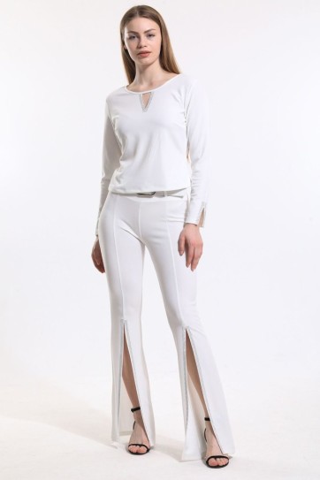 Ön Ve Kollar  Taşlı Scuba Krep Bluz | Blz34186