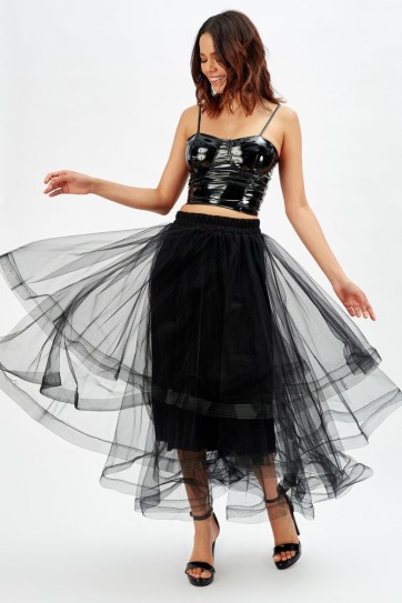 Valonlu Kat Kat Uzun Tül Abiye Etek