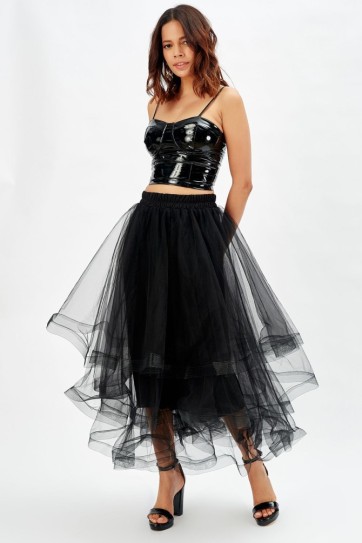 Valonlu Kat Kat Uzun Tül Abiye Etek