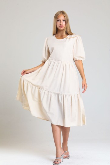 Kısa Kollu Kol Ucu Lastikli Fırfırlı Günlük Elbise | Elb34255