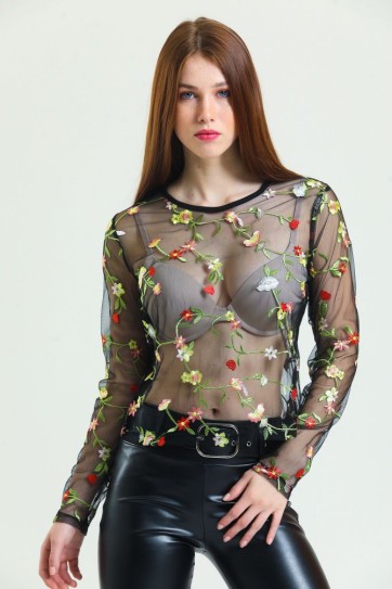 Nakışlı Transparan Bluz | Blz34335