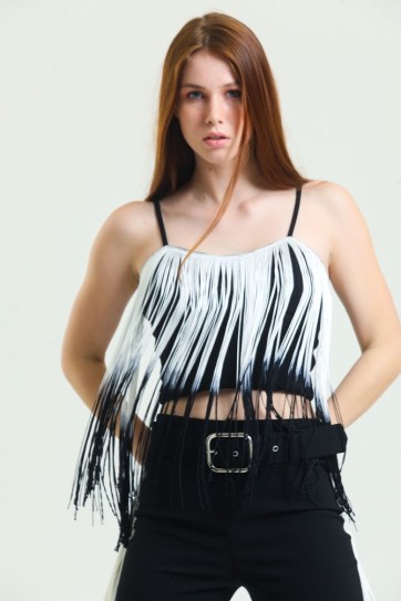 Silver Fermuarlı Askılı Saçaklı  Scuba Krep Bustiyer | Bust34618