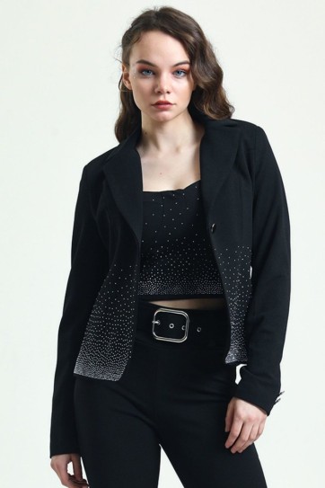 Taş Detaylı Scuba Krep Ceket | Ckt33437Ts