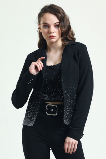 Taş Detaylı Scuba Krep Ceket | Ckt33437Ts