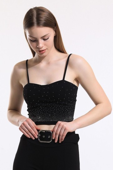 Taş Detaylı Scuba Krep Abiye Büstiyer Bus33438Ts