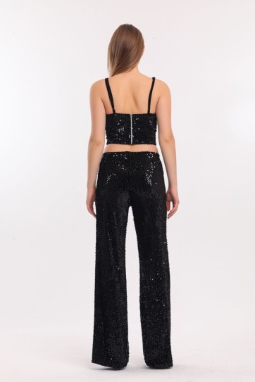 Lastikli Geniş Paça Payetli Büyük Beden Abiye Pantolon | PNT34693