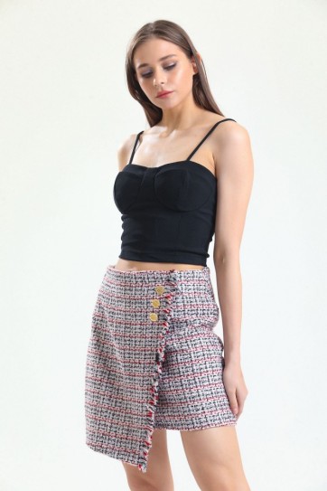 Püsküllü Chanel Kısa Etek | Etk32983