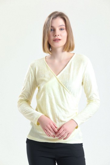 Kruvaze Yan Büzgü Bluz | Blz31772