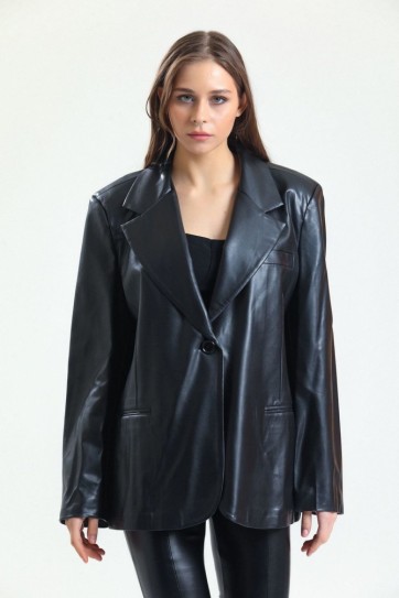 Kadın Suni Deri Büyük Beden Deri Ceket | Ckt33280