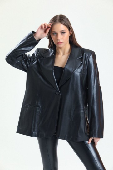 Kadın Suni Deri Büyük Beden Deri Ceket | Ckt33280