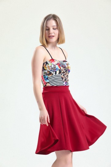 Scuba Volanlı Diz Üstü Etek | Etk13994Uz