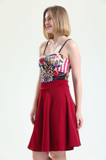 Scuba Volanlı Diz Üstü Etek | Etk13994Uz