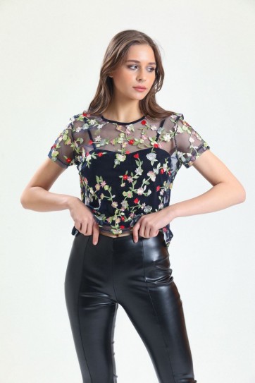 Nakış Detaylı Tül Abiye Bluz | Blz34327