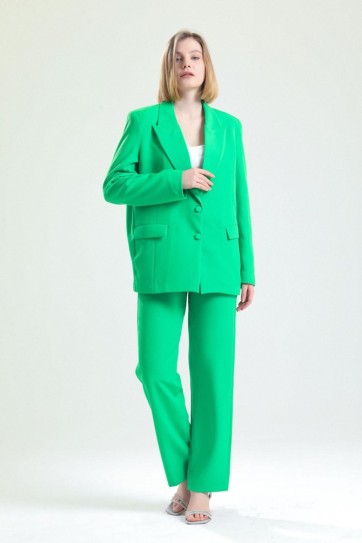 Yeşil İçi Astarlı Önü Kumaş Kaplama Hürrem  Ceket | Ckt34296