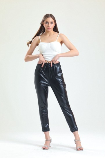 Bel Ve Paça Lastikli Deri Pantolon PNT33140