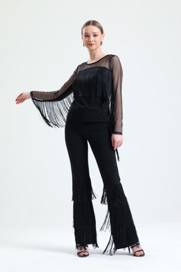 Püsküllü Dalgıç Scuba Krep Tül  Bluz | Blz33372