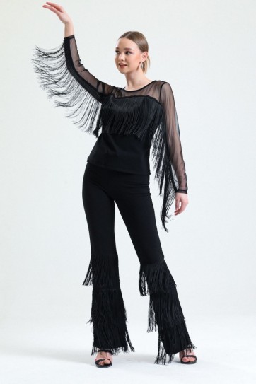 Kemerli Püskülü Detaylı Scuba Krep Pantolon | Pnt34791