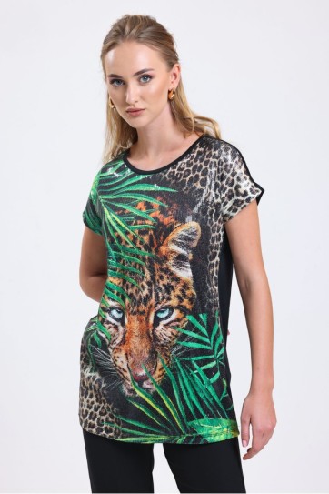 Dijital Baskılı Detaylı Payet  Tunik | Blz34628