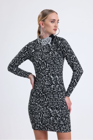 Yarım Balıkçı Jakarlı Kışlık Elbise | Elb35093