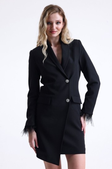 Astarlı Sırtı Fermuar Detaylı  Kruvaze Ceket | Ckt35223