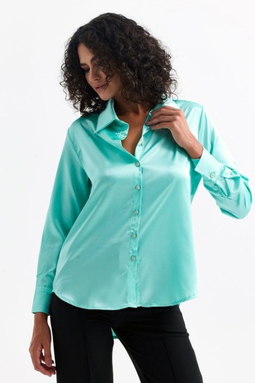 Hafif Dökümlü Saten Gömlek | Gml35403