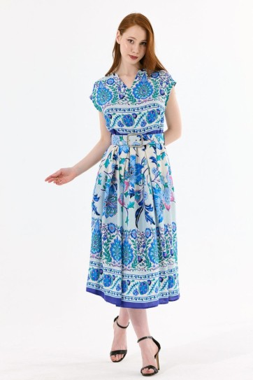 Kemer Detaylı Uzun Empirme  Viskon Jile Elbise | Elb35648