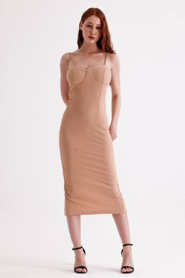 Arka Gizli Fermuarli Gloplu Askili Ottoman Elbise | Elb35442