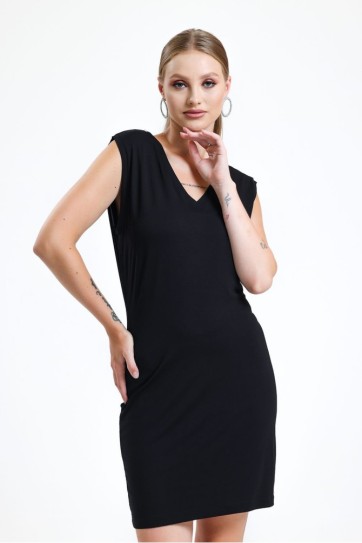 V Yaka Kolsuz Viskon Elbise | Elb35023