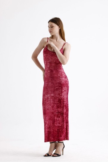 Yırtmaçlı Askılı Likralı Viskon Elbise | ELB35782