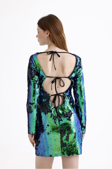 Sırt Dekolteli Astarlı Payetli Abiye Elbise | ELB35271